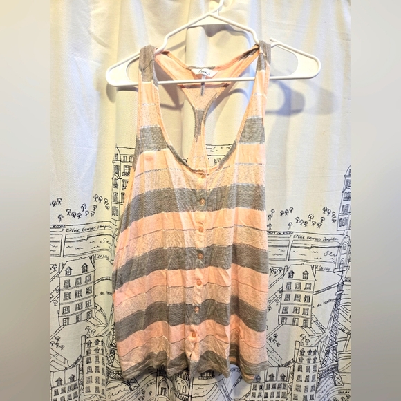 EUC Women's Kirra Peach/Gray Button Up Sheer Stripe Racerback Tank Size XL - Picture 1 of 11